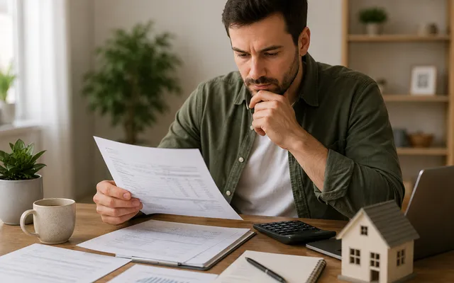 Homeowner reviewing a homestead exemption application and property tax documents
