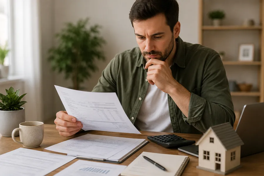 Homeowner reviewing a homestead exemption application and property tax documents