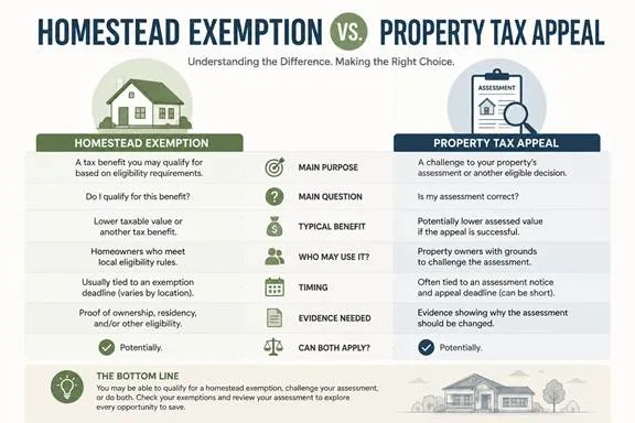 Infographic with homestead exemption vs property tax exemption