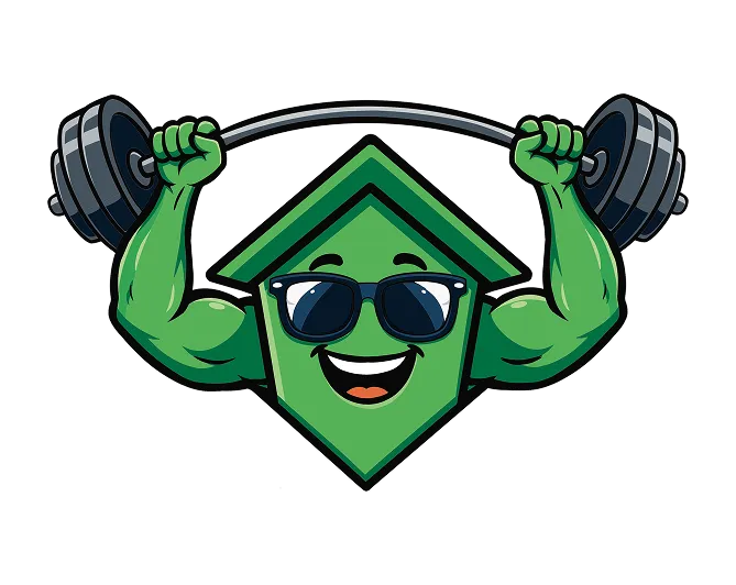 HouseMaxxing mascot Max flexing a barbell. | HouseMaxxing