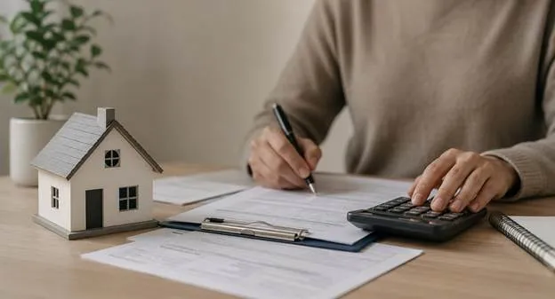 Homeowner reviewing property tax documents and a homestead exemption form